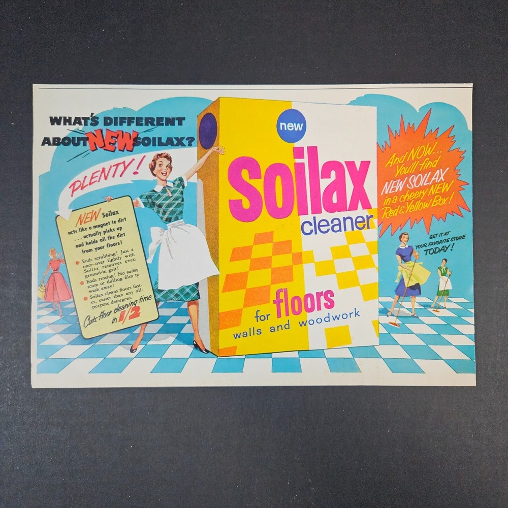 1957 Soilax Cleaner Floors Walls Woodwork Vintage Print Ad Happy Women Wives